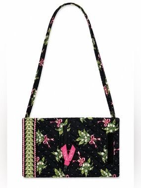 Vera Bradley TriFold Out Crossbody Black Pink Floral Handbag Retired New Hope